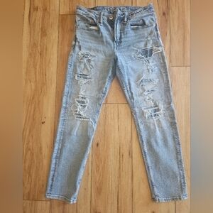 American Eagle Outfitters Ripped Light Blue Ankle Jeans